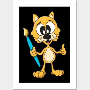 Artisto Cat Cute Artist Cartoon Kitty Kids Posters and Art